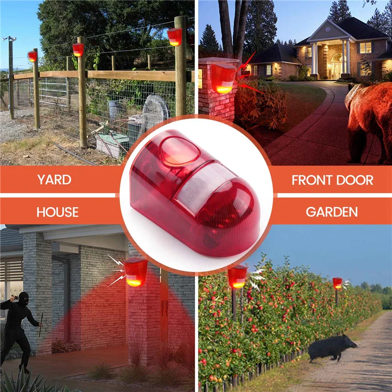 ABMF-3 Pack Solar Strobe Light With Motion Sensor Alarm 129DB Sound Security Siren IP65 Waterproof For Villa Farm Yard Garden