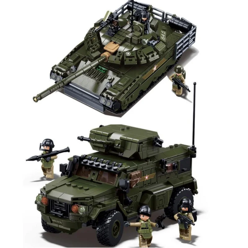 Sluban Army T80BVMS Main Battle Tank Typhoon VDVS Assault Armored Vehicle Model Building Blocks Educational Toys for Children