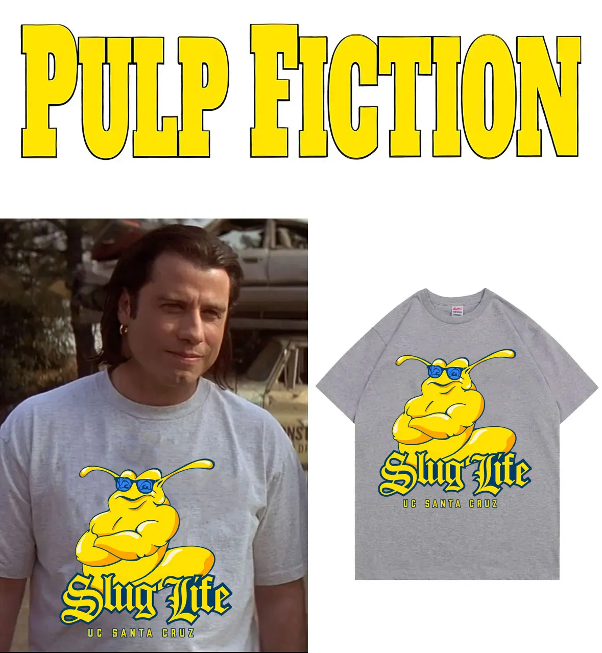 

Movie Pulp Fiction Jhon Travolta Banana Worm Same Style Print T Shirt Men Women Casual Funny T-shirt Men's 100% Cotton T-shirts