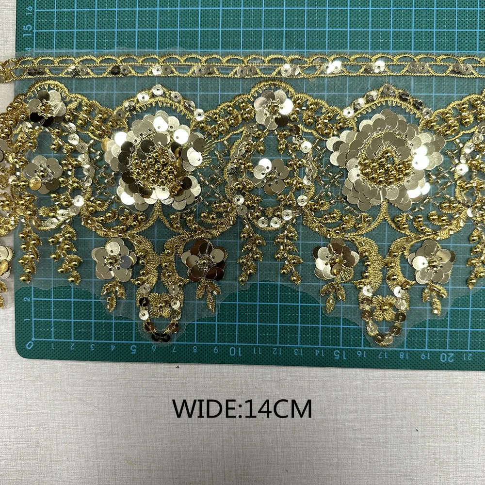 4.5yards Hot sell embroidery flowers sequins lace rhinestone wedding dress accessories diy