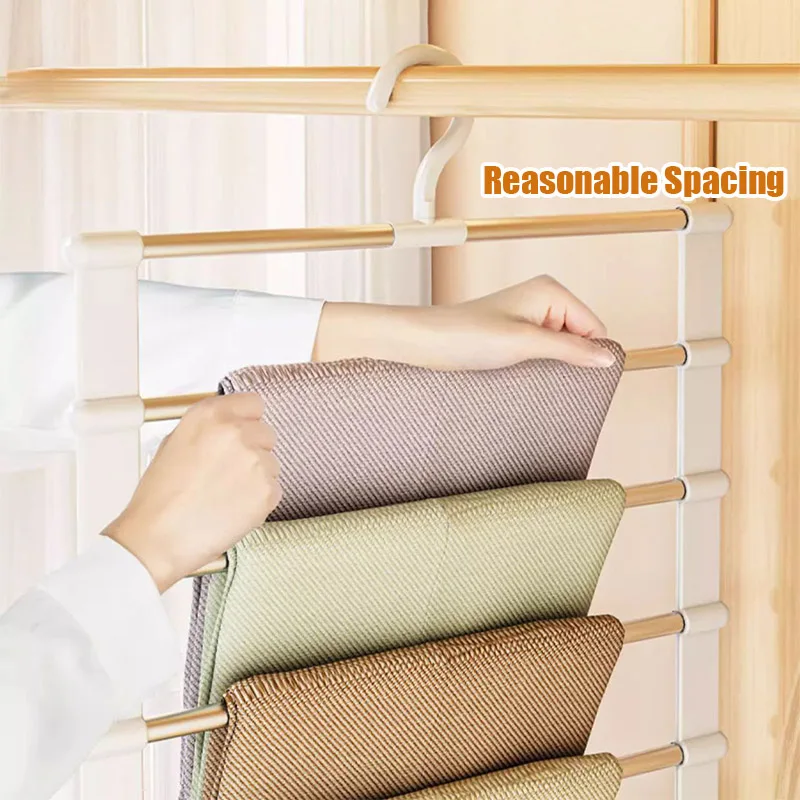 6/8 Layers Stainless Steel Trouser Hanger,Magic Foldable Pants Rack for Save Wardrobe Space,Ladder Hangers Storage Organizer