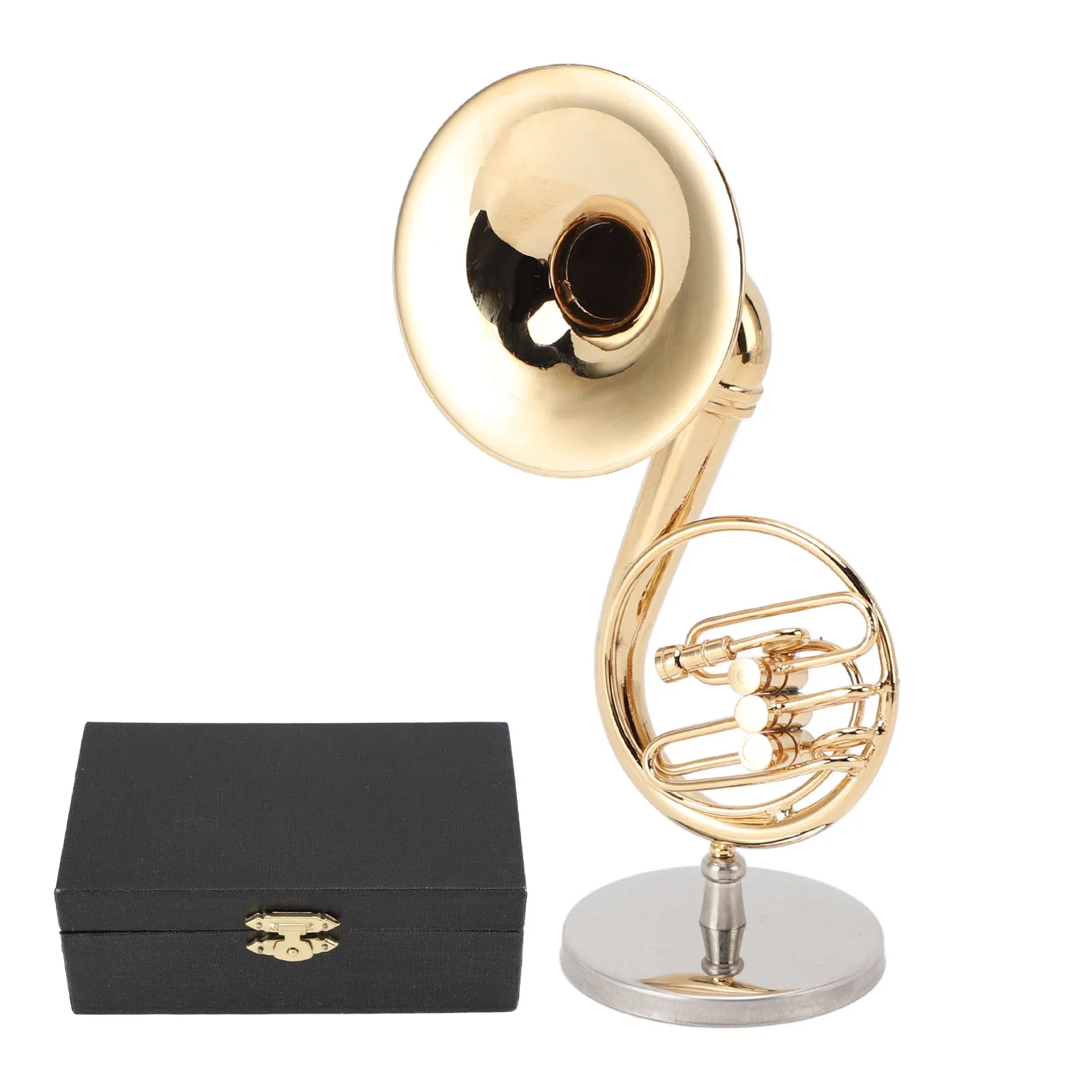 Sousaphone en miniatura de latón resistente, modelo de sousaphone brillante y pulido suave con soporte y estuche para decoración del hogar