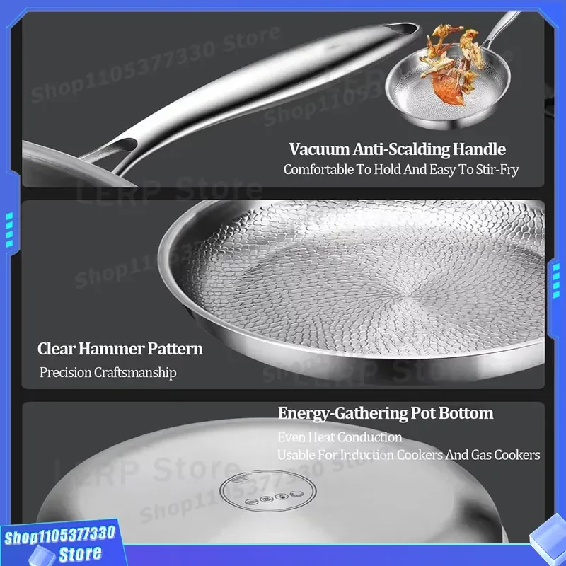 Titanium Alloy Hammering Stainless Steel Pot Multi Layer Non Stick Frying Pan Uncoated Lotus Leaf Pattern Cookware With Lid