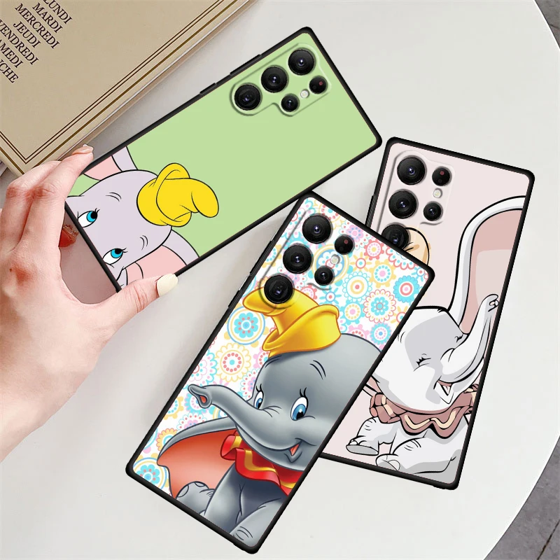 Cute Flying Elephant Dumbo For Samsung Galaxy S24 S23 S22 S21 S20 FE S10 S10E Plus Ultra Pro Lite 5G Black Soft Phone Case