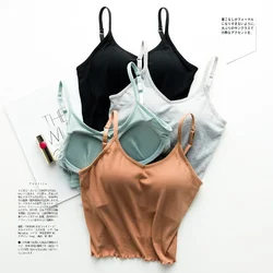 Japanese thread cotton beauty back short tube top female straps chest pads exposed umbilical sling bra integrated vest wrapped