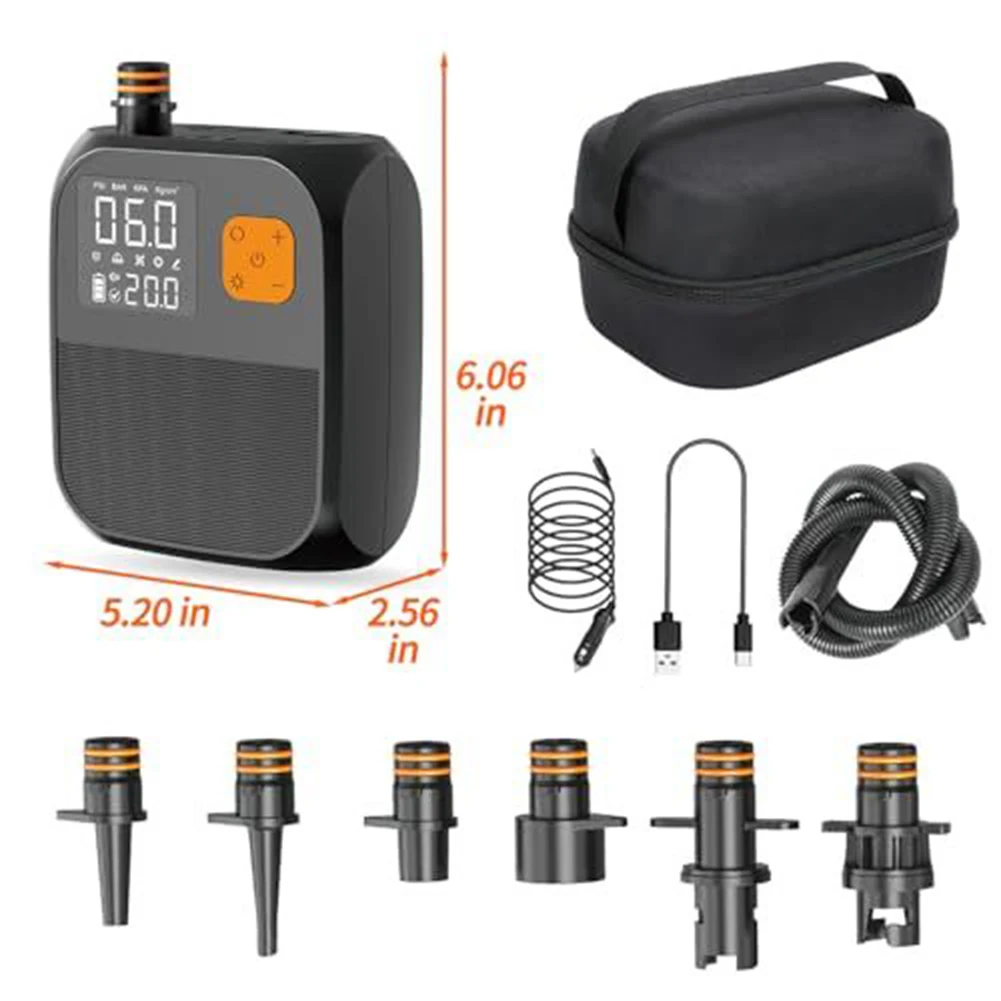 /6000mAh /Touch /Screen Electric Air Pump 25PSI Two Stage Inflator With LED Light For For Kayak For Surfboard Tent Paddle Board
