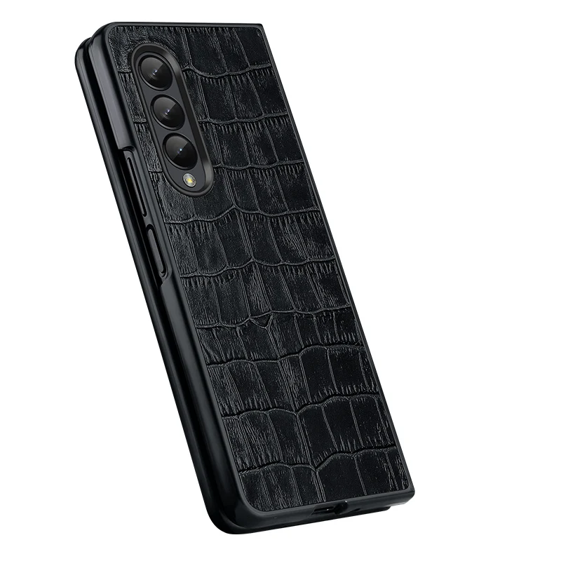 For Galaxy Z Fold 3 Genuine Leather Case for Samsung Z Fold 4/W23/W22 Shockproof Anti-Slip 3D Skin Texture Defender Hinge Case