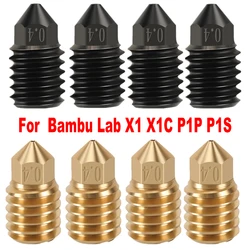 3Pcs 1.0/0.8/0.4/0.6mm Nozzles for Bambu Lab X1C X1 P1P P1S 3D Printer Hotend Parts Brass Hard Steel Nozzle for Bamboo X1 Carbon
