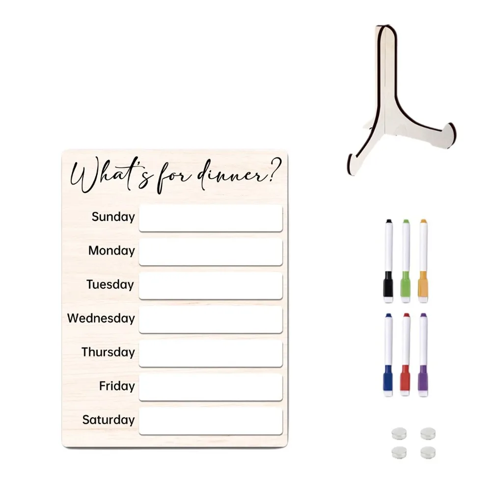 

Practical Magnetic Fridge Meal Planner Wood with Pen Weekly Food Menu Board Food Planning Board Restaurant