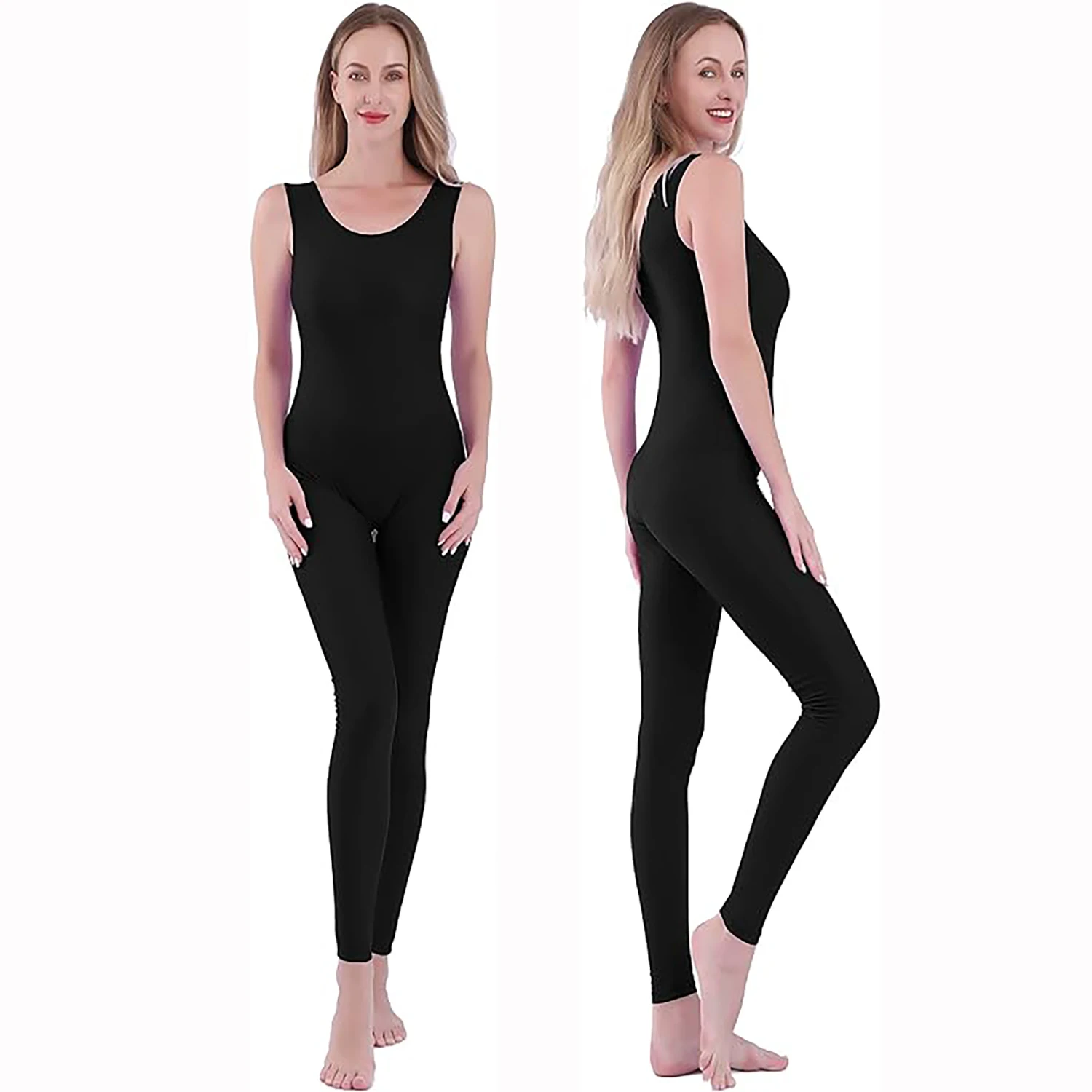 AOYLISEY femmes noir réservoir danse Unitard sans manches une pièce combinaison pleine longueur entraînement Ballet gymnastique body Costumes