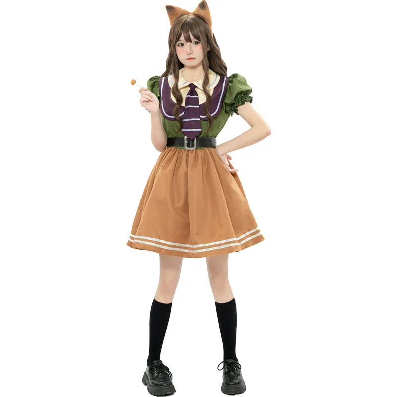 

New Cosplay Costume Madness Zootopia Judith Nick Short Sleeved Dress Tie Belt Suits Theme Party Parent-child Matching Outfits