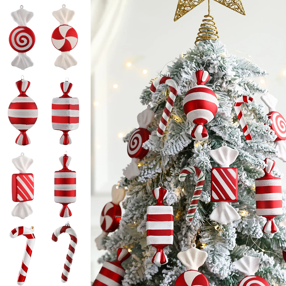 1Pcs 16CM Christmas Candy Pendant Red White PVC Painted Lollipop Cane Christmas Tree Decoration Christmas Home Decor Kids Gifts