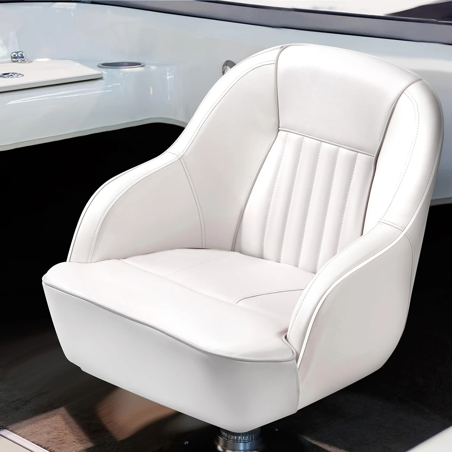 Pontoon Boat Captain Bucket Seat, High Back PVC Leather Fishing Chair With Armrests For Jon Boats, Speedboats Pedestal Base Fits