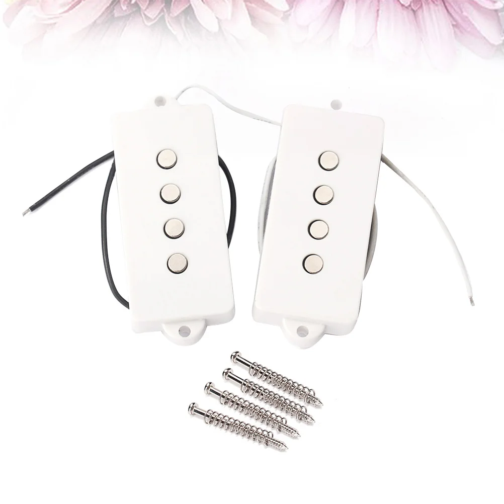 4 String Bass Pickup White Set Open Style Bridge Neck Replacement Pb Bass Pickup V Electric Guitar Accessories