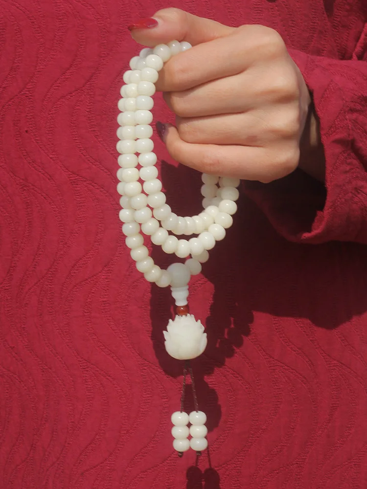 Natural White Jade Bodhi Root 108 Beads Bracelet Female Lotus Simple Bodhi Seed Couple Collectables-Autograph Bracelet Men