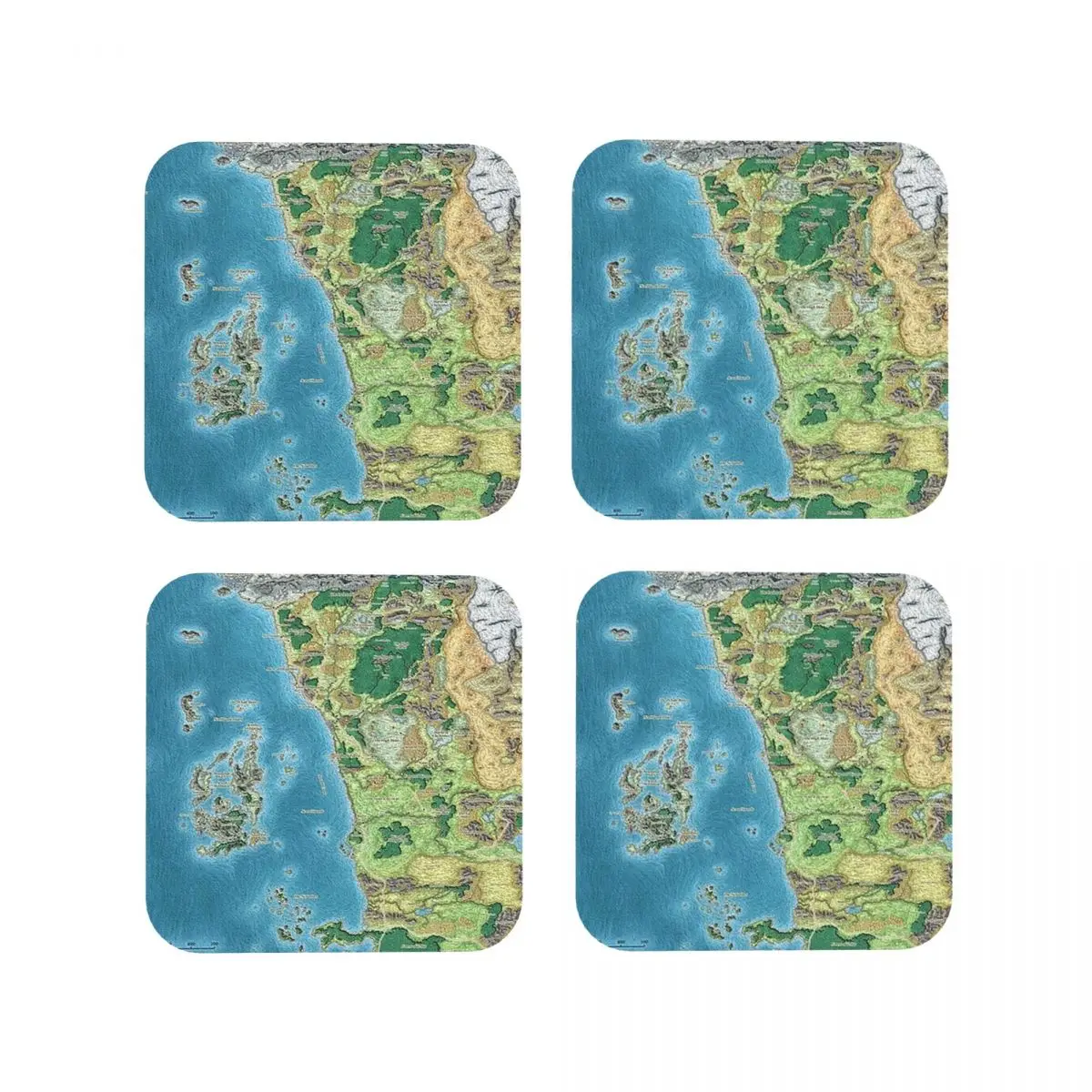 Faerun Map Coasters Kitchen Placemats Waterproof Insulation Cup Coffee Mats For Decor Home Tableware Pads Set of 4