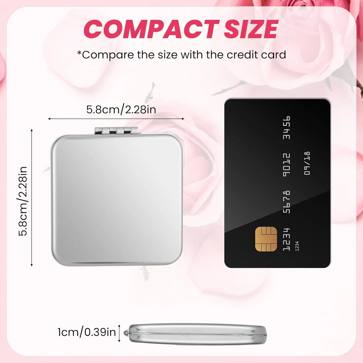 1pc Portable Stainless Steel Makeup Mirror Handheld Pocket Folding Cosmetic Make Up Mirror Double-Sided Elegant for Woman Purse image 2