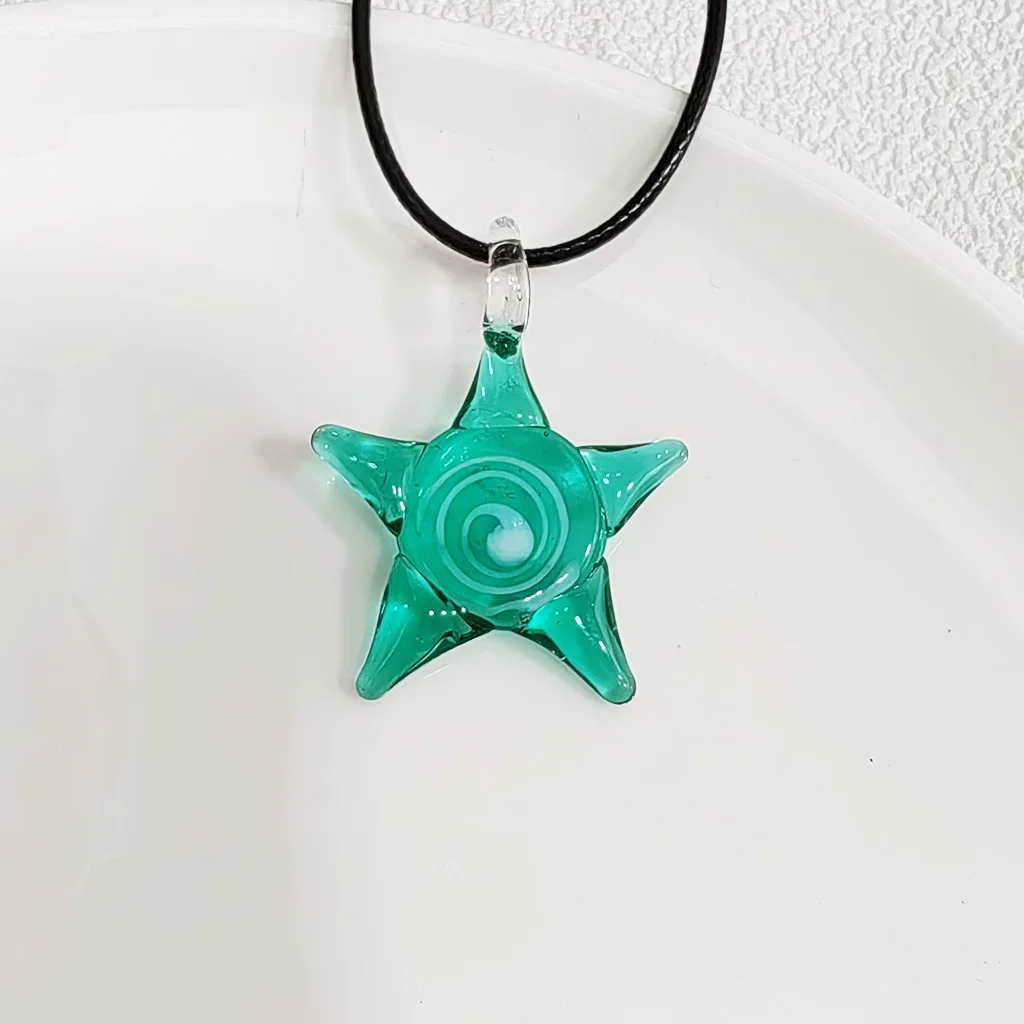 1PCS 30x30mm Murano Lampwork Glass Summer Beach Starfish Pendant Necklace For Women Gift Sands Blue Color Cheap Items Jewelry