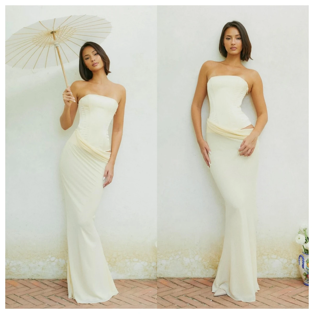 

Customized Sexy Yellow Chiffon Evening Dress Strapless Sleeveless Homecoming Dress Special Occasion Gowns Temperament Fashion