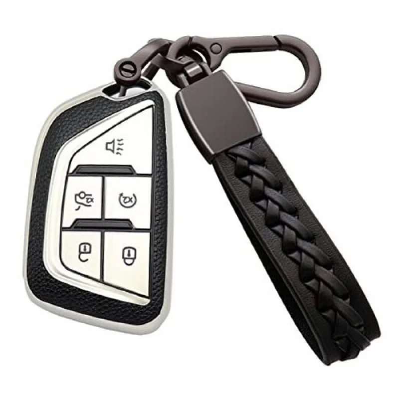 

Чехол для ключей A+ для Cadillac, мягкий ТПУ с брелком из искусственной кожи, серебристый