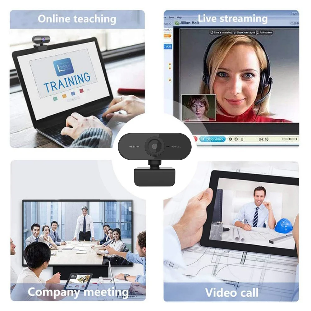 Веб-камера для ПК с микрофоном Веб-камера для встреч с автофокусом, без привода на 360 градусов для видеосъемки для настольного компьютера