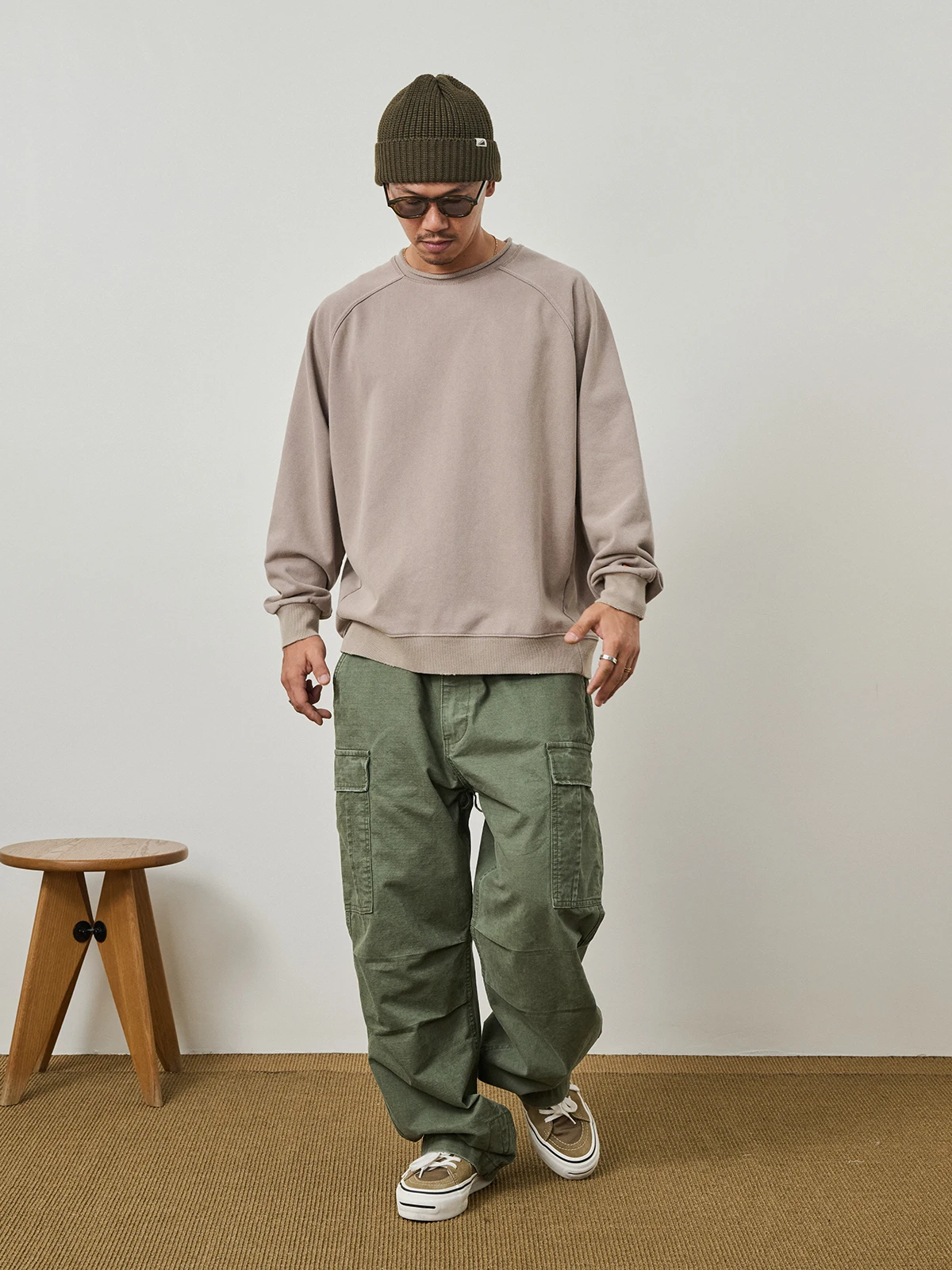 Broshood 25AW Japanese Style Loose Basic Versatile Sand Washed Distressed Shoulder Sleeve Hoodie round Neck Pullover Sweatshirt