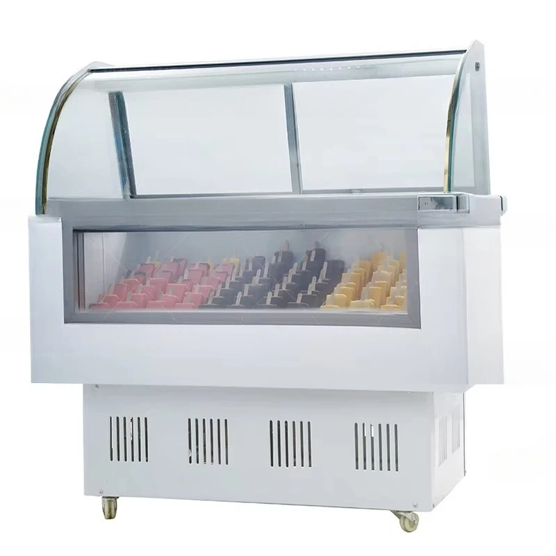 

Commercial single temperature ice cream display case Curved glass popsicle display freezer with air cooling