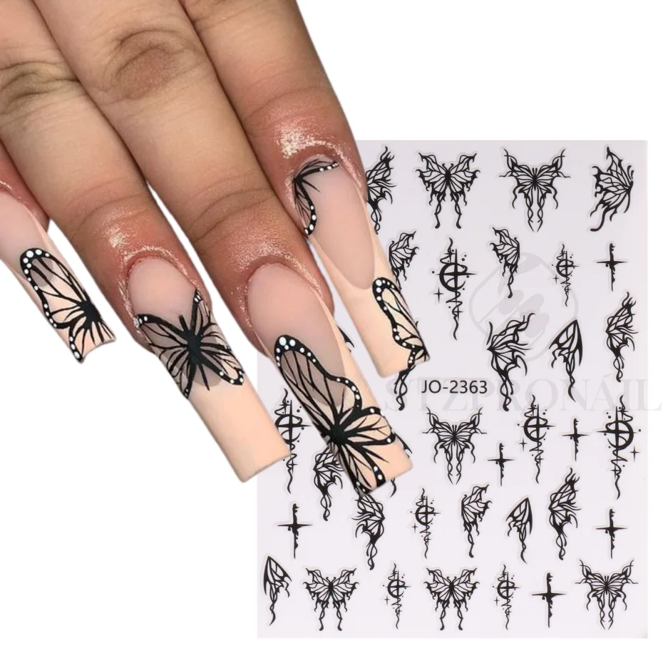 Red Butterfly Nail Sticker Y2K Holographic Blood Black Sexy Women Horror Lace Texture Decal Slider Decoration Manicure Tips SLSO