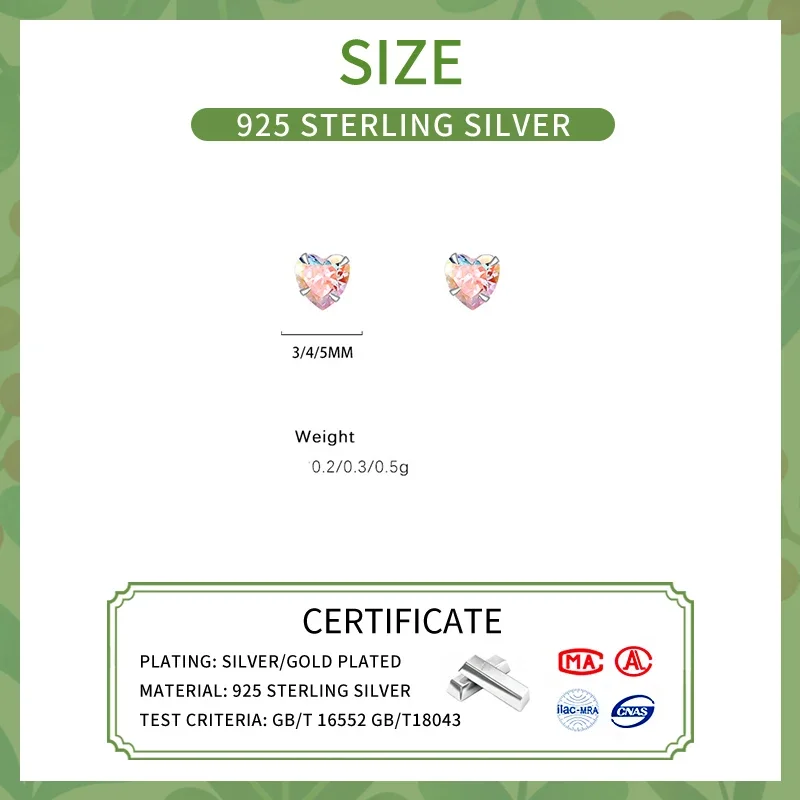 INZATT Real 925 Sterling Silver Fantastic Zircon Heart Stud Earrings for Women Cute Fine Jewelry Ear Hole Care Accessories