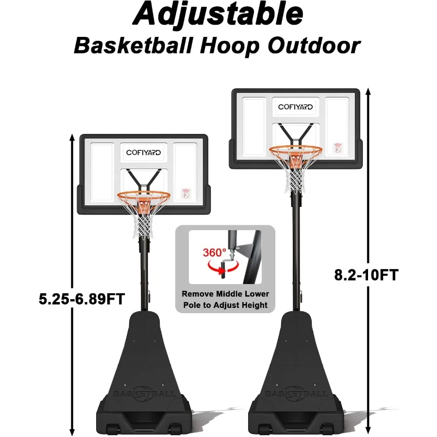 طوق كرة السلة في الهواء الطلق مع لوحة خلفية مقاومة للكسر مقاس 44/54 بوصة للممر السكني أو ساحة ارتفاع قابل للتعديل من 5.25 إلى #3