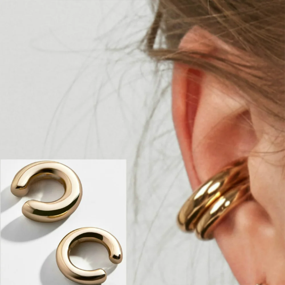 Minimalist Gold Color Round Earrings for Women Earcuff Women No Pierced C Shape Geometric Earclip Ear Bone Clip Punk Jewelry