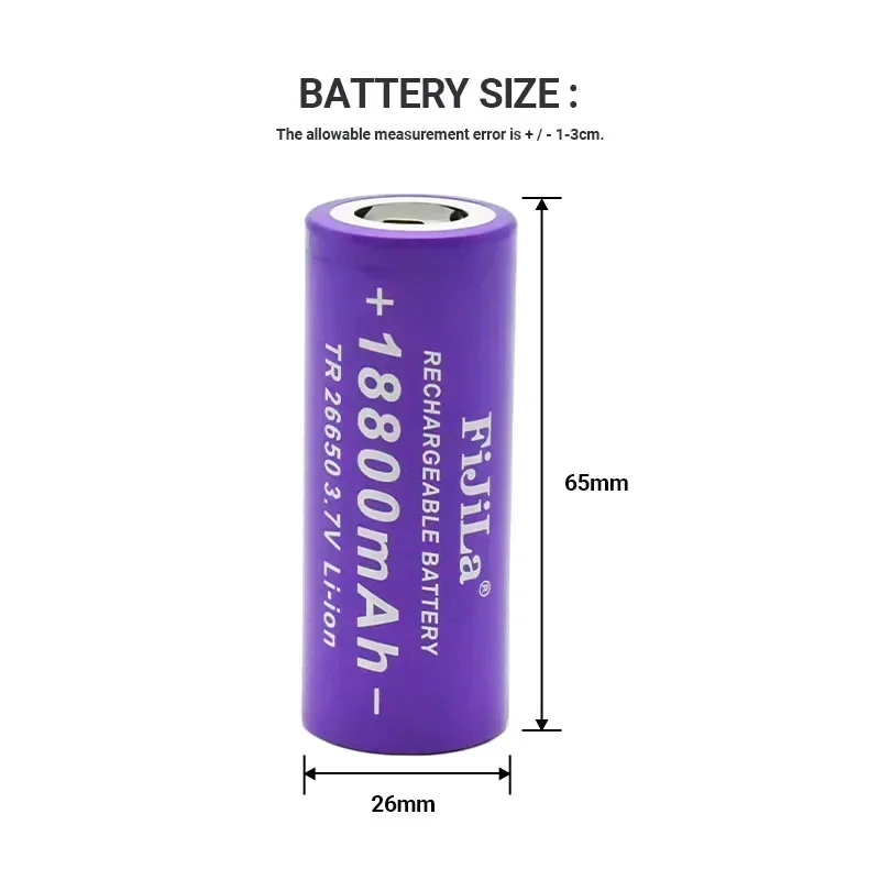 2022 Original New 26650 Battery 18800mAh 3.7V 50A Lithium Ion Rechargeable Battery For 26650 LED Flashlight + Charger