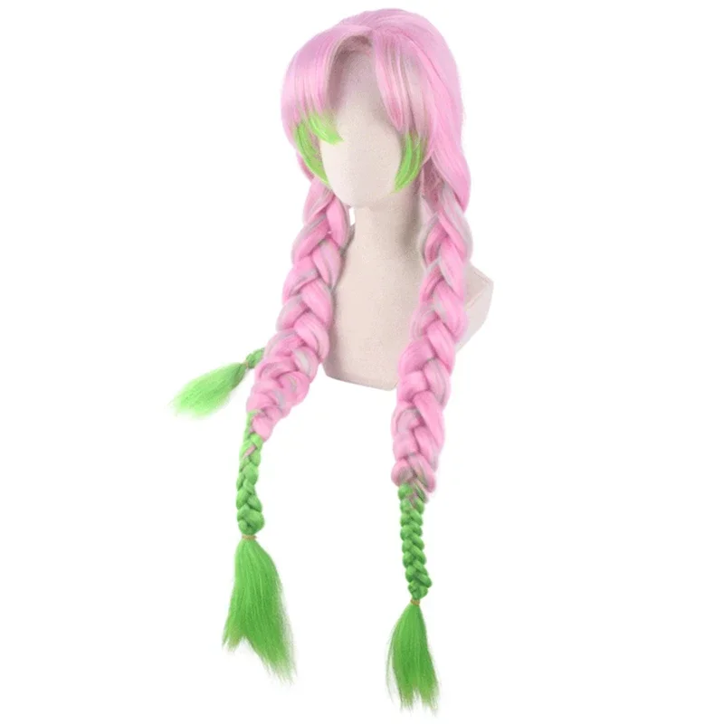 Anime Kanroji Mitsuri Pink Greenish AAnime Demon Slayer Kimetsu No Yaiba Hair Synthetic Cosplay Wig 100Cm Hallow MN7