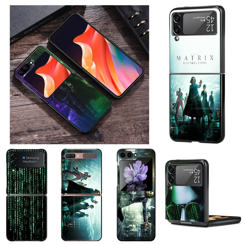 Black Phone Cases for Samsung Z Flip 6 5 4 3 5G Luxury Matrix 4 Hard Galaxy ZFlip6 Flip5 Flip4 Flip3 Mobile Phone Shell Cover