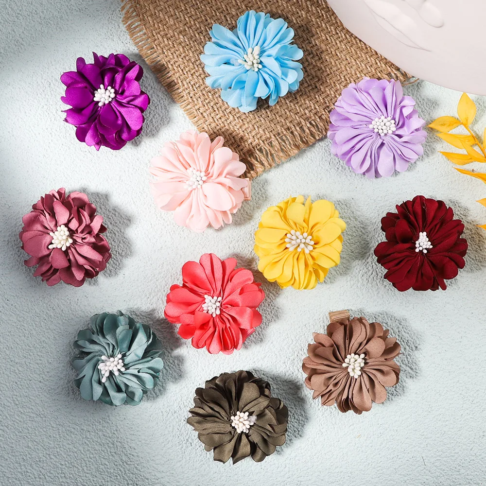 5Pcs Flower Hair Clips for Girl Sweet Chiffon Fabric Safety Hairpins Boutique Simulation Flower Headwear Kids Hair Accessories