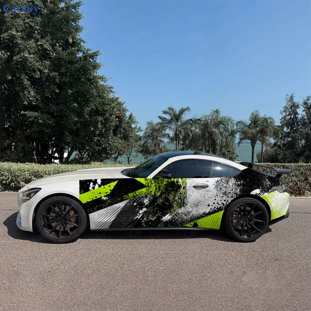 2pcs Diagonal Brush Stroke Splash Ink Car Side Wraps, Self-Adhesive PVC Waterproof & Scratch-Resistant Stickers, Car Accessory