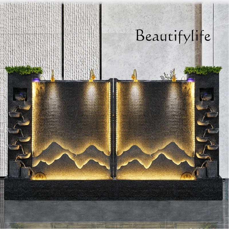 Flowing water fountain partition floor ornament villa courtyard hotel hotel decoration fish pond water curtain wall screen