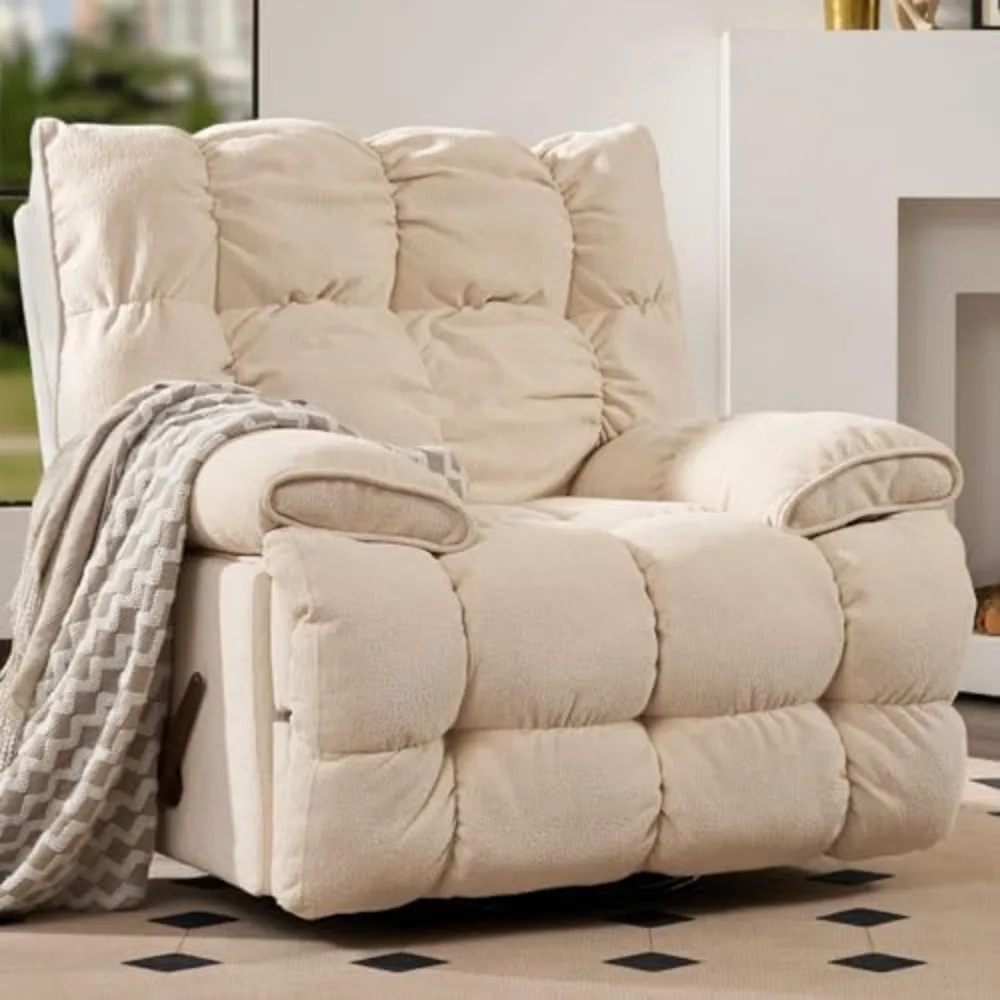 Oversized Rocker Recliner Chair,Manual Overstuffed Extra Wide Rocking Recliners Soft with Breathable Soft FabricforLivingBedroom