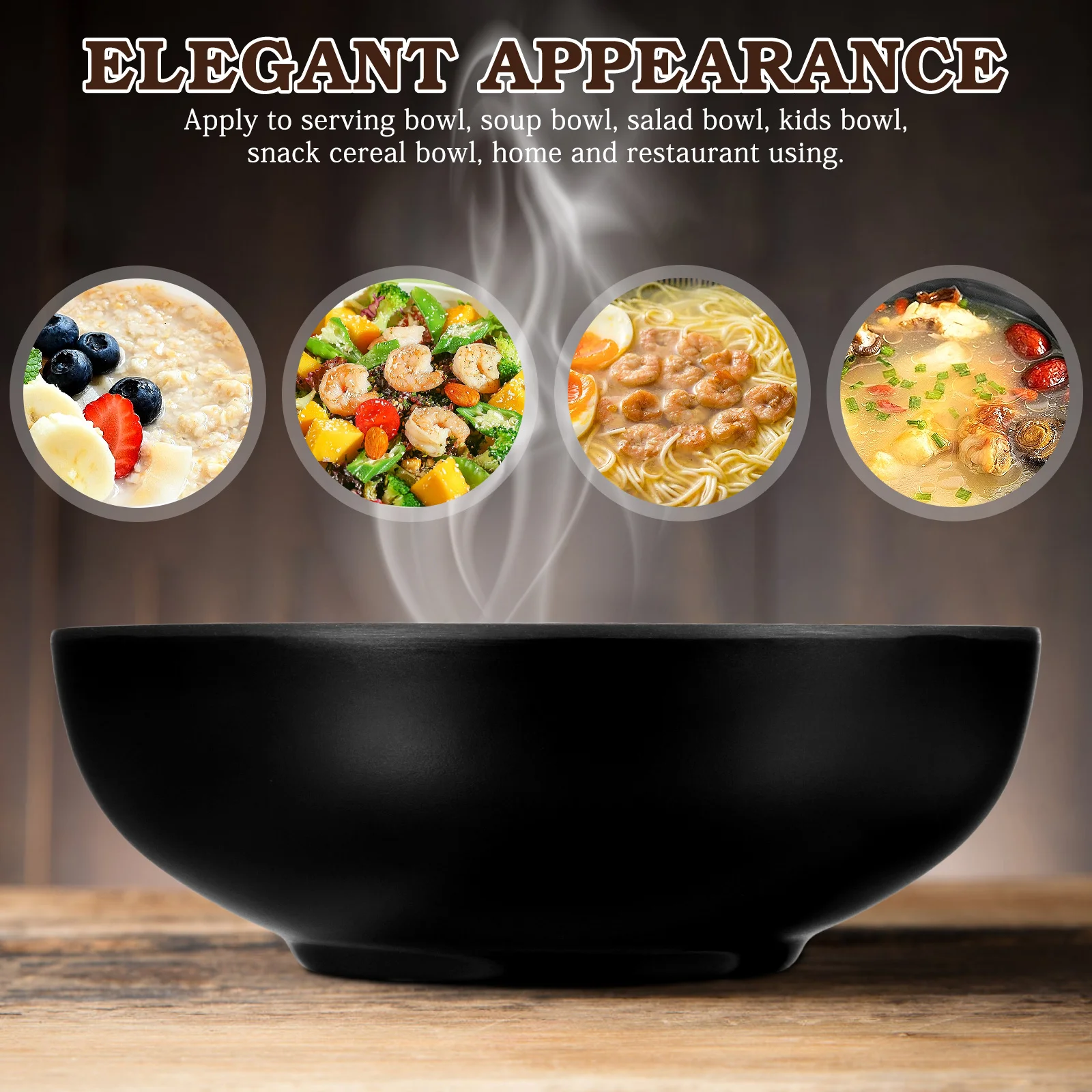 

Melamine Ramen Bowl Imitation Porcelain Thick Antirust Heat-Proof Stackable Noodle Container for Serving Soup Salad