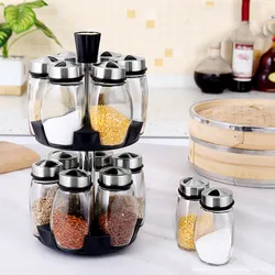 Spice Jar Glass Bottle Pepper Spice Container Seasoning Box Kitchen Rack Organizer Bottle Holder Seasoning Jars Rack Set