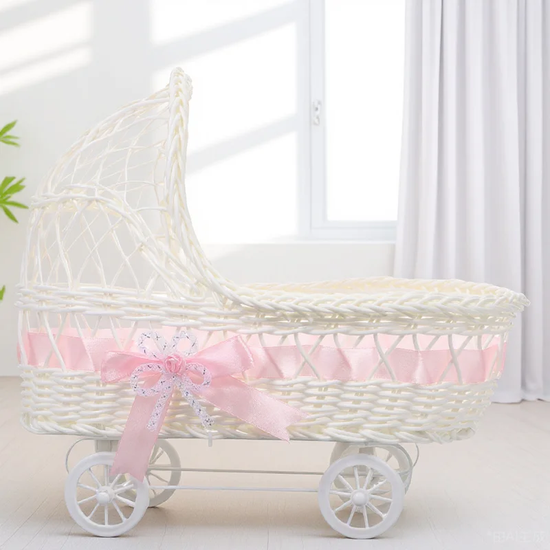 

1pc Woven Stroller Shaped Basket For Shower Wedding Party Decor Candy Storage Flower Gift Favor Small Baskets Party