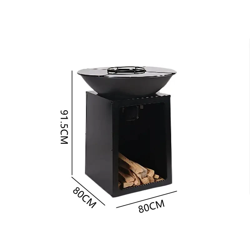 for F25 Vertical Standing Wood Burning Garden Fire Pit Outdoor Barbecue Brasero Plancha Firepit With Wood Storage