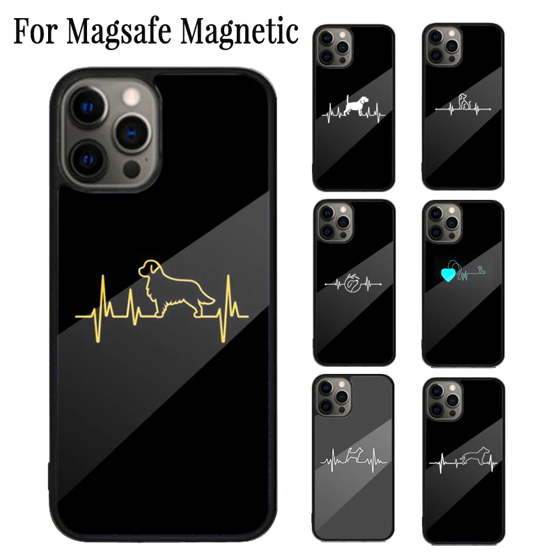 Love dogs heartbeat Magnetic Phone Case Coque For iPhone 16 15 14 Plus 13 12 Mini 11 Pro Max Magsafe Wireless Charging Cover