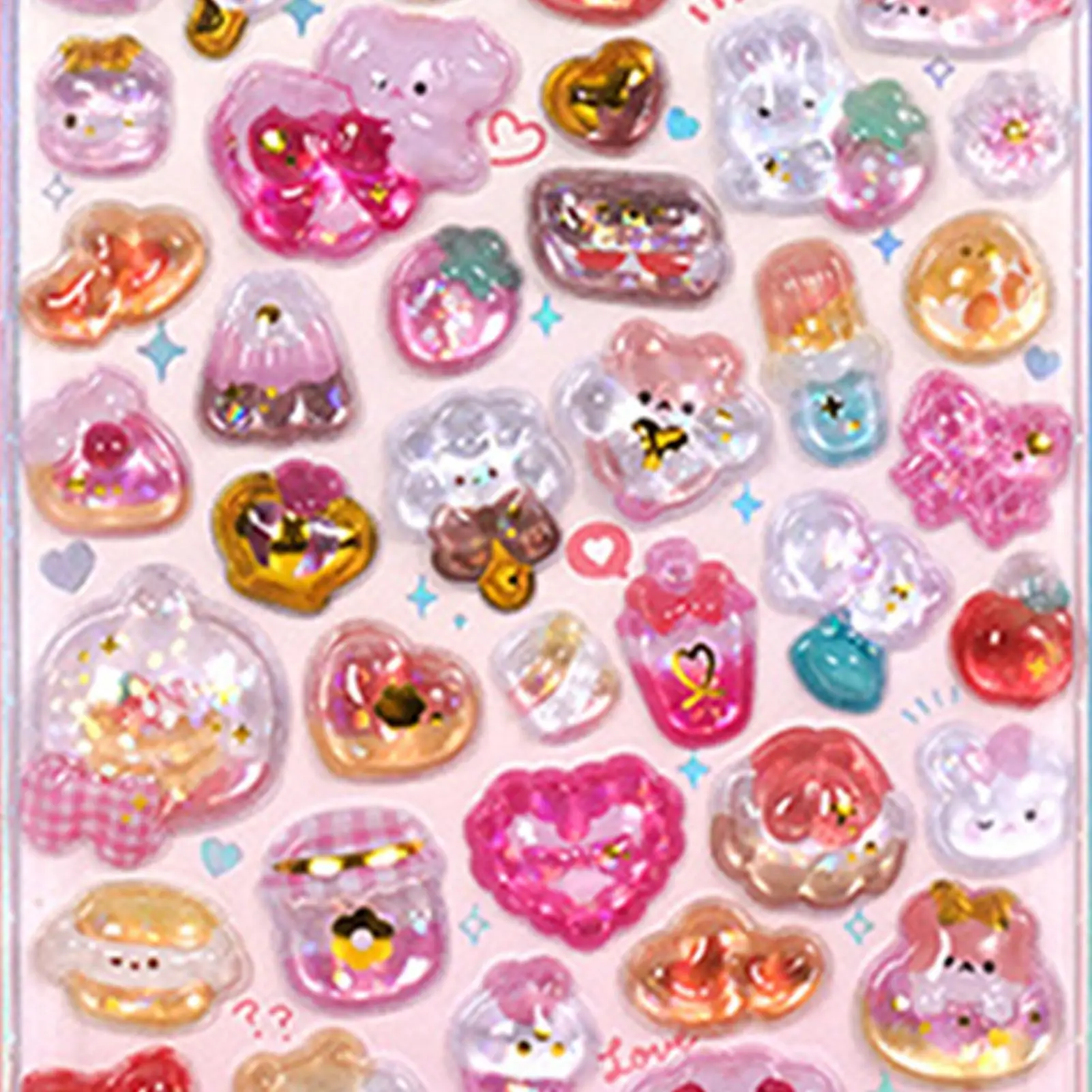 귀여운 스티커 팩 3D 반짝이 스티커 수지 크리스탈 질감 데칼 만화 워터 컵 스티커 어린이를위한 장난감 장식 스티커