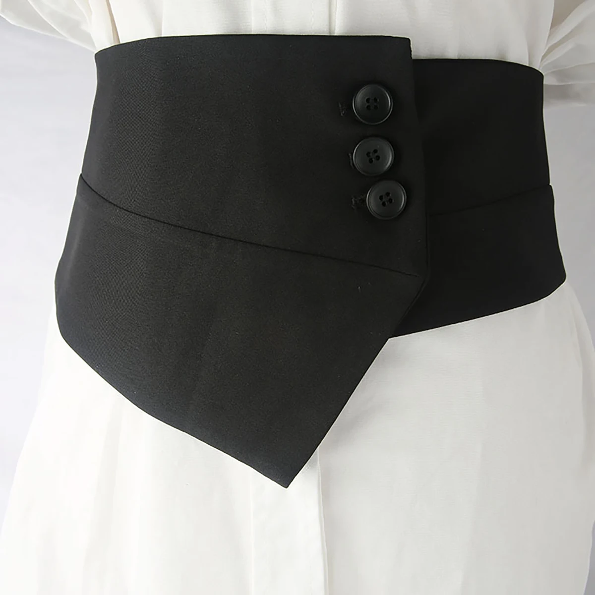 Women's Elasticity Fabric embellished waistband skirt The outer wear button connect the four seasons Joker For Lady With Shirt