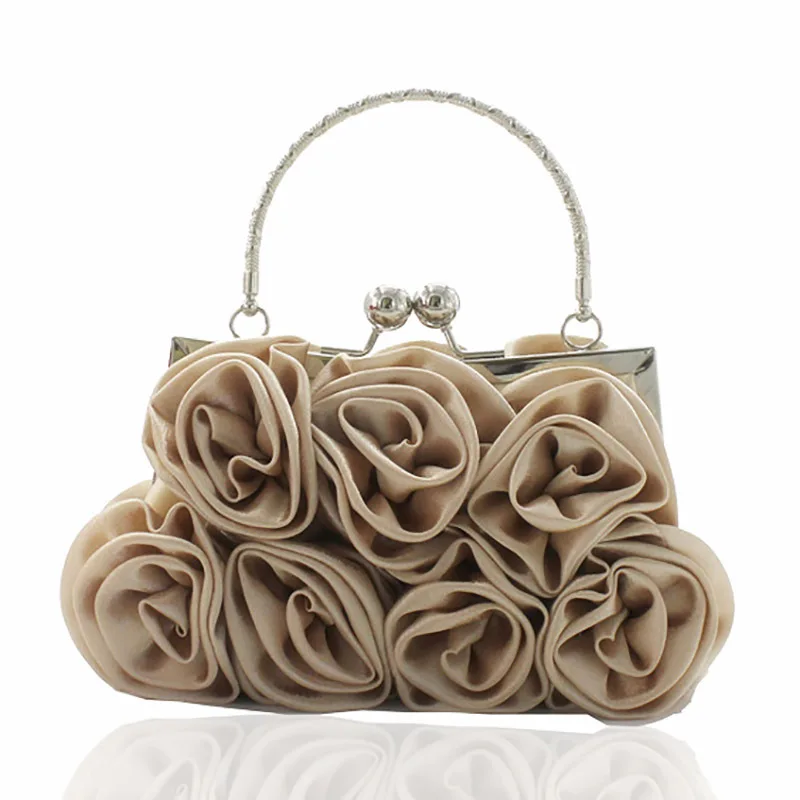 

Women Evening white Bag Fashion Rose Flower Pattern Faux Silk Handbag Bridal Clutch Bag For Wedding Evening Party