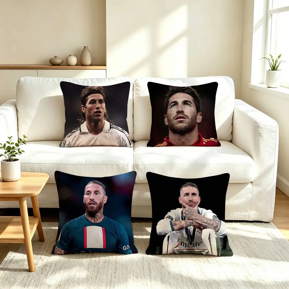 S-Sergio R-Ramos SR4 Football Star  Square Double-Sided printed Pillow Case Bedroom Bedside Pillow Sofa Cushion Cover