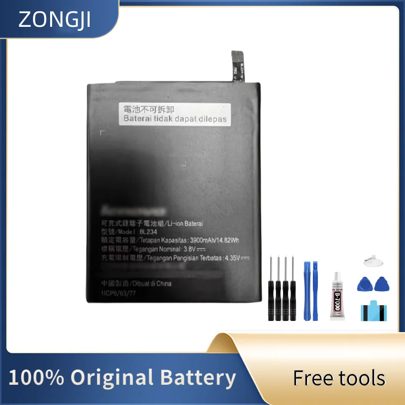 ZONGJI New Compatible Battery For A5000 Dual SIM, Vibe P1m, P1ma40, P1mc50, P70, p70-t 4000mAh BL234 Phone Batteries+Tools