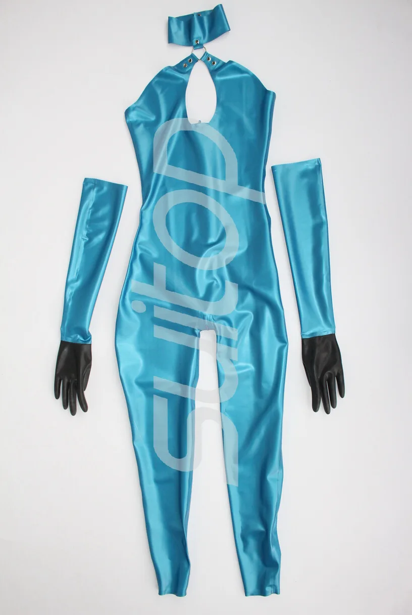 

New arrived!! Sexy latex catsuit+gloves in Metallic blue
