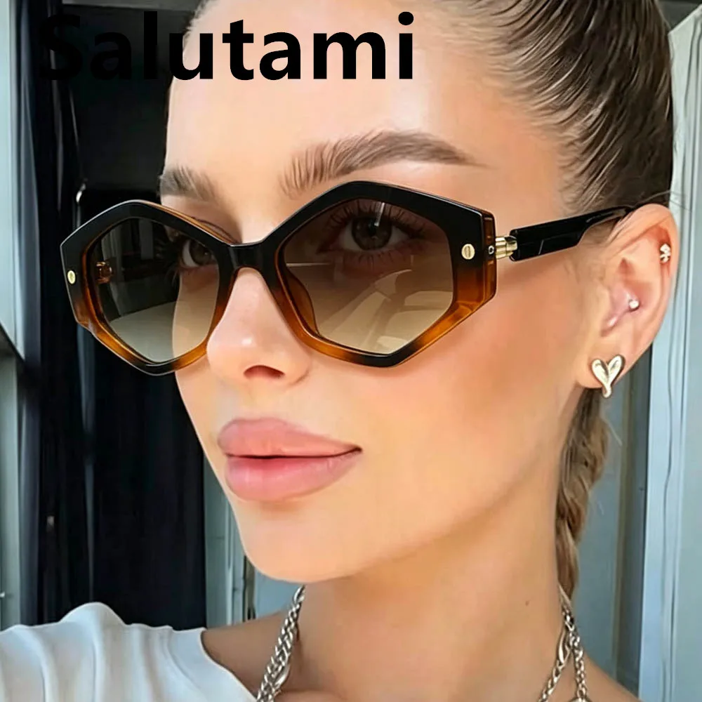 2026 New Fashion Hexagon Patchwork Frame Sunglasses for Women Vintage Rivet Design Men Outdoor Sun Glasses Uv400 Shades Black